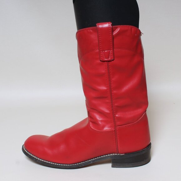 VTG Womens Texas Brand Boots Size 7.5 Medium Red Leather Cowgirl Western Boot - Picture 2 of 9
